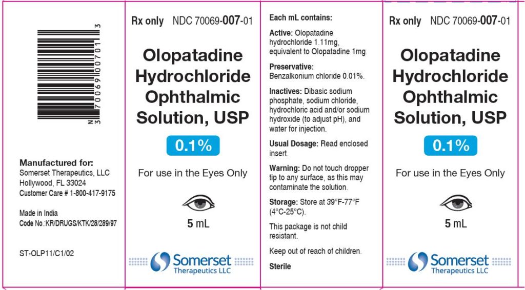 Olopatadine HCL Ophthalmic 0 1 Patanol 5mL Merit Pharmaceutical