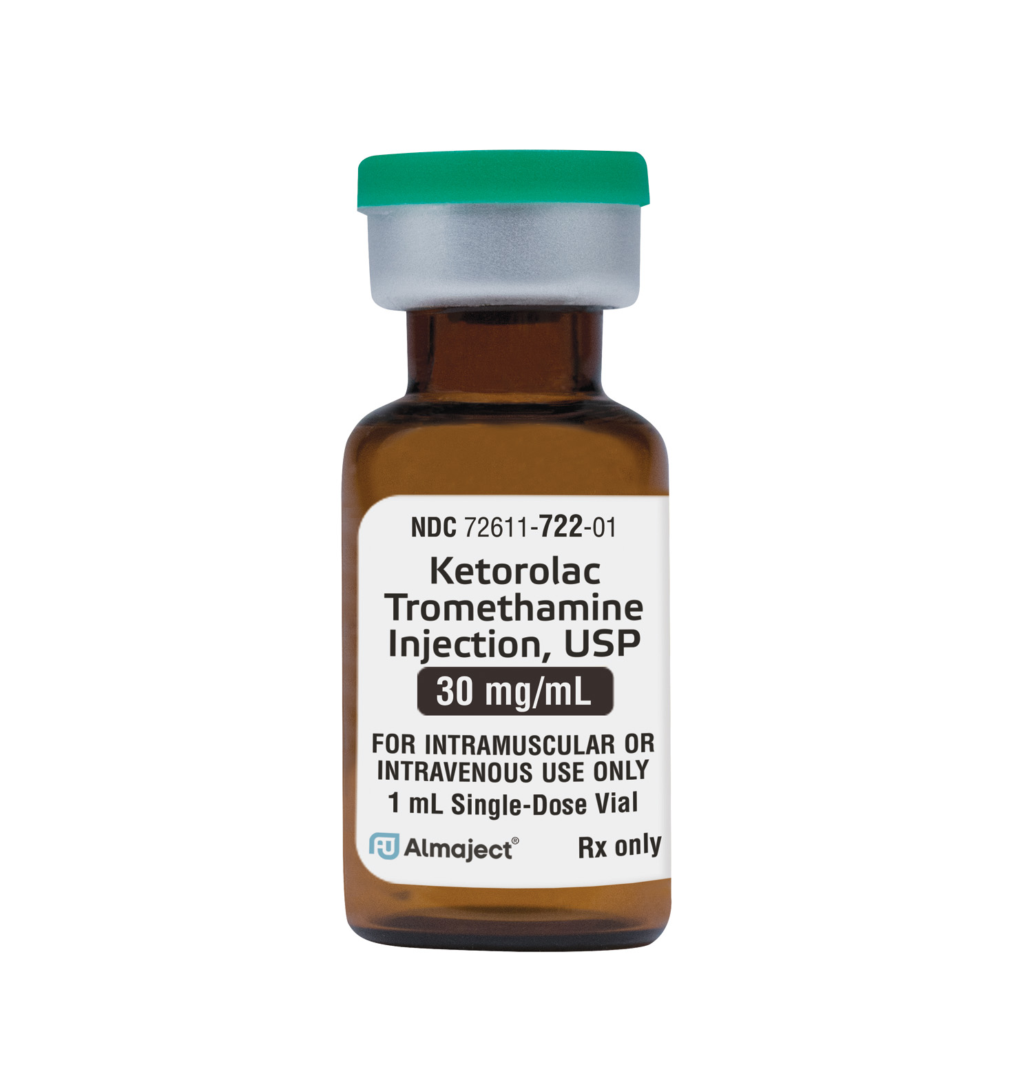 Ketorolac Tromethamine Injection, Single Dose Vial, 1mL, IV OR IM,  Preservative Free 30 mg / mL Pack 25 # 72611-0722-25 - Merit Pharmaceutical
