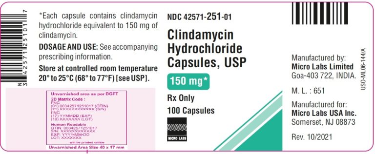 Clindamycin Cap 150mg, 100/Bottle - Merit Pharmaceutical