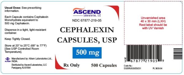 Cephalexin Capsules 500mg, 500 Bottle