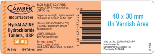 Hydralazine 50mg Tablet 100 Bottle